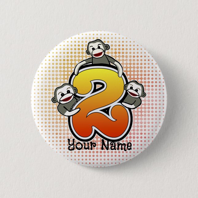 Badge Rond 5 Cm Singe Chaussette Numéro 2  (Devant)