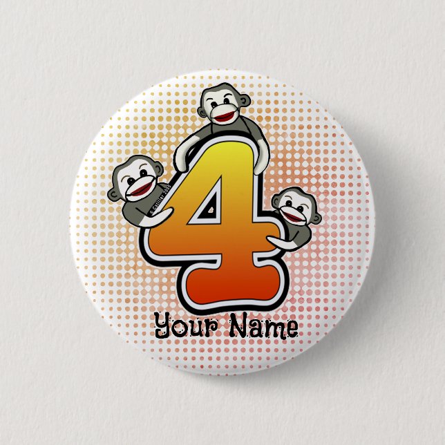Badge Rond 5 Cm Singe Chaussette Numéro 4  (Devant)