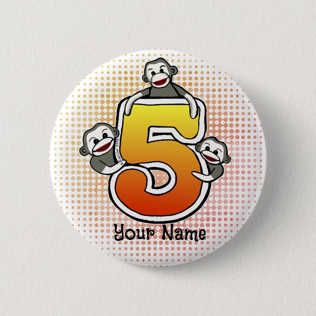 Badge Rond 5 Cm Singe Chaussette Numéro 5 (Devant)