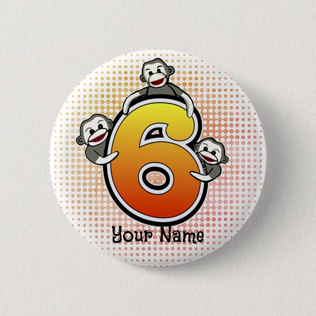 Badge Rond 5 Cm Singe Chaussette Numéro 6  (Devant)