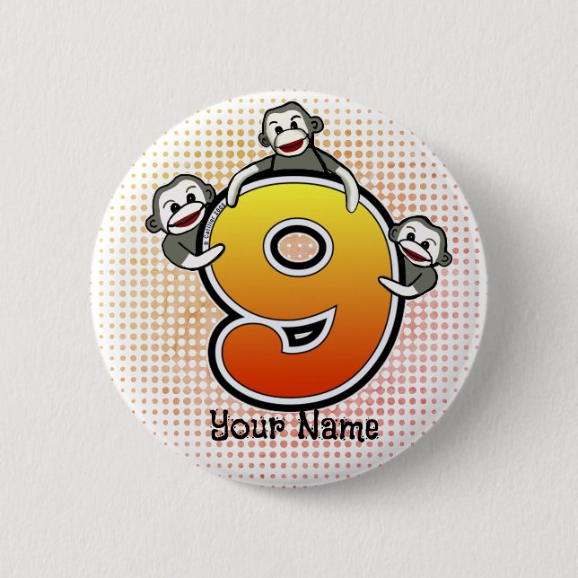 Badge Rond 5 Cm Singe Chaussette Numéro 9 (Devant)