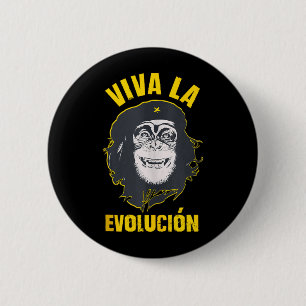 Badge Rond 5 Cm Singe Chimpanzé Viva La Évolution Révolution Amusa