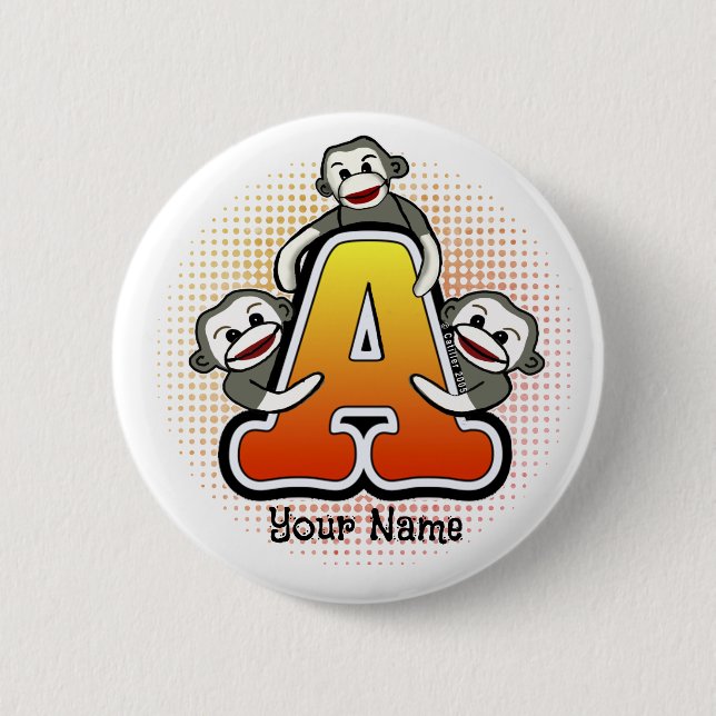 Badge Rond 5 Cm Singe de chaussette à monogramme A   (Devant)