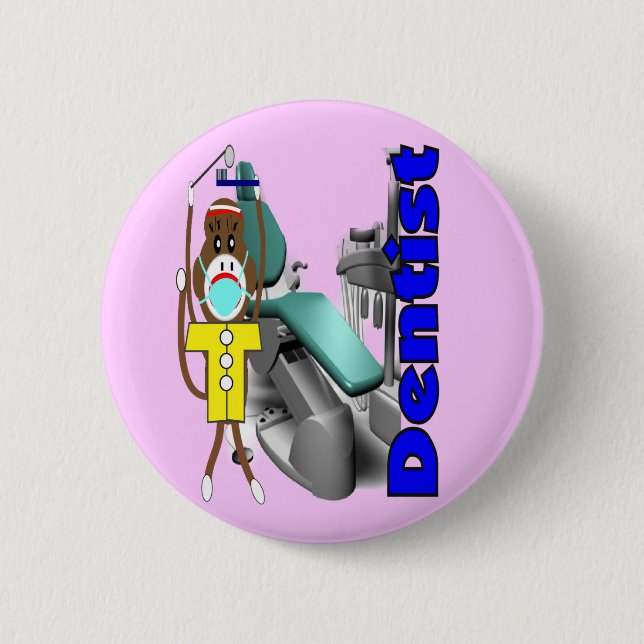 Badge Rond 5 Cm Singe de chaussette de dentiste--Adorable (Devant)