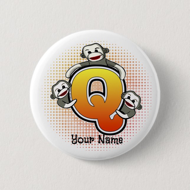 Badge Rond 5 Cm Singe de chaussette Q monogramme (Devant)