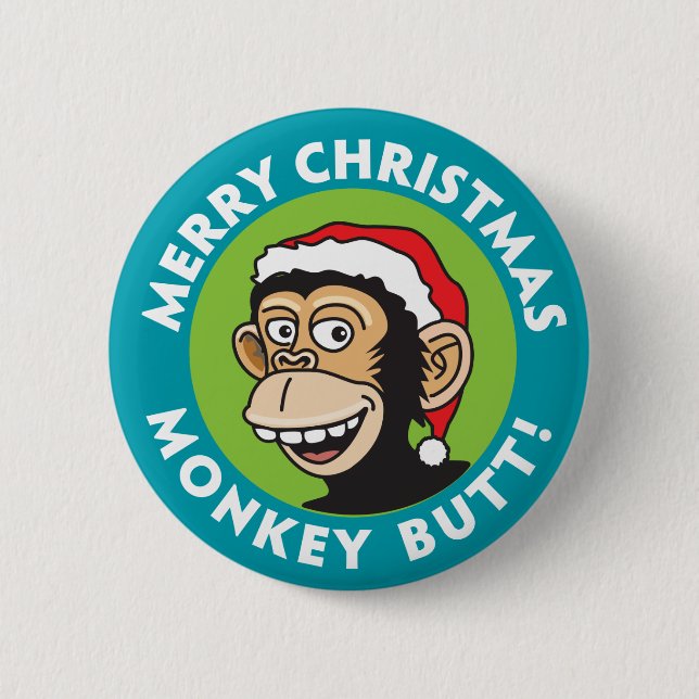 Badge Rond 5 Cm Singe de Noël de Père Noël (Devant)
