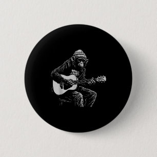 Badge Rond 5 Cm Singe drôle de musique de guitare acoustique amate