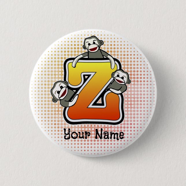 Badge Rond 5 Cm Singe en chaussette à monogramme Z (Devant)