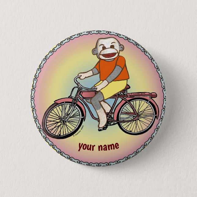 Badge Rond 5 Cm  Singe en chaussette Bicyclette (Devant)