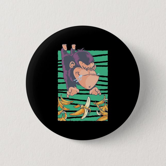 Badge Rond 5 Cm Singe Mignon Avec Des Bananes (Devant)