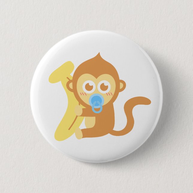 Badge Rond 5 Cm Singe mignon de bébé de bande dessinée avec la (Devant)