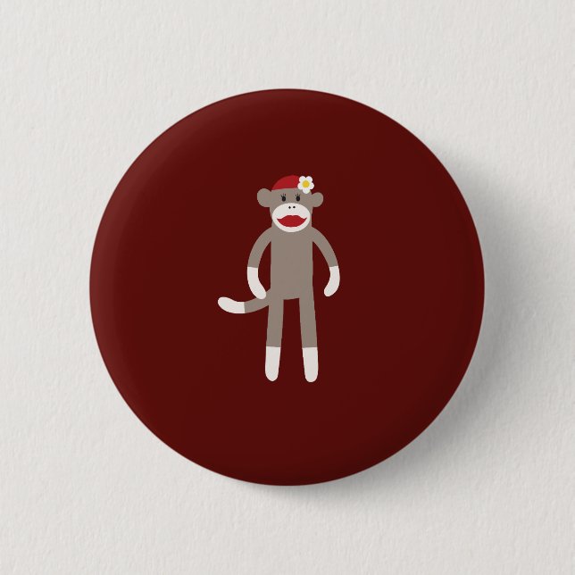 Badge Rond 5 Cm Singe mignon de chaussette de fille sur le rouge (Devant)