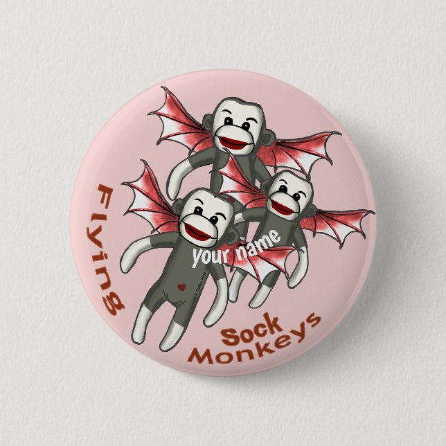 Badge Rond 5 Cm Singes Chaussette Volants  (Devant)