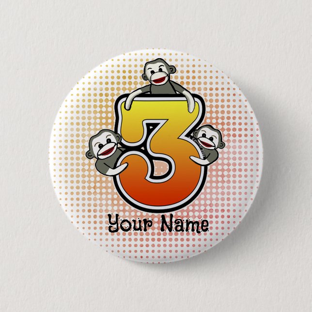 Badge Rond 5 Cm Singes en chaussette numéro 3  (Devant)