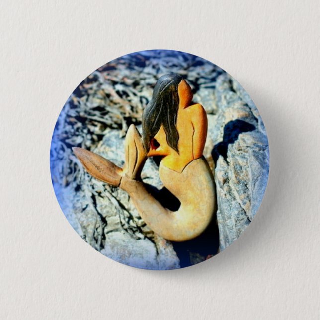 Badge Rond 5 Cm sirène à poil noir (Devant)