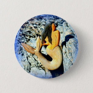 Badge Rond 5 Cm sirène à poil noir