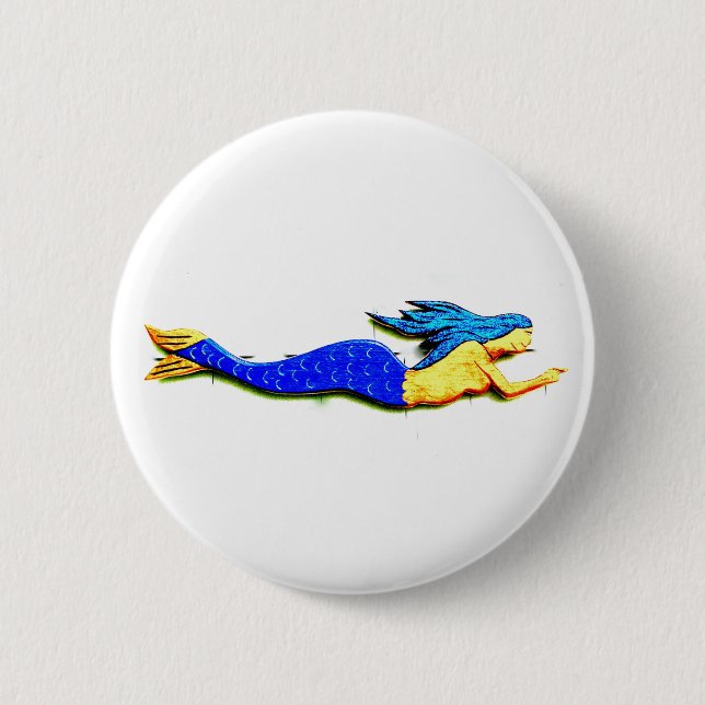 Badge Rond 5 Cm sirène à queue bleue (Devant)