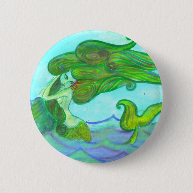 Badge Rond 5 Cm sirène au rocher (Devant)