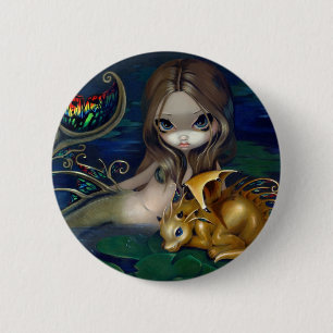 Badge Rond 5 Cm "Sirène avec le bouton d'un dragon d'or"