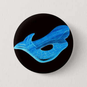 Badge Rond 5 Cm sirène bleue sur bouton noir