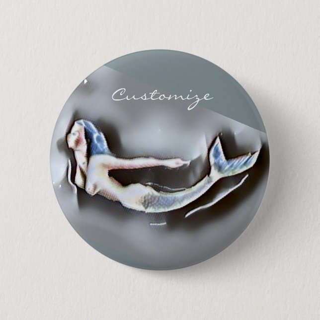 Badge Rond 5 Cm Sirène de natation Thunder-Cove Grey (Devant)