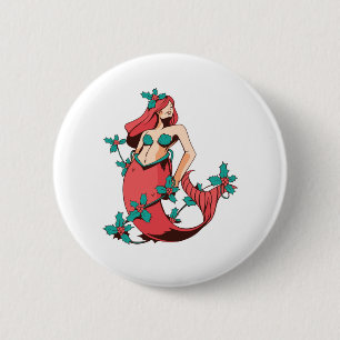 Badge Rond 5 Cm Sirène de Noël