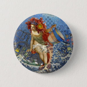 Badge Rond 5 Cm Sirène du Verseau Art Gothique Bleu