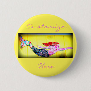 Badge Rond 5 Cm sirène en mosaïque rose