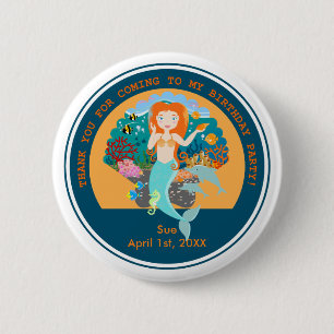 Badge Rond 5 Cm Sirène et dauphins sous la mer fête d'anniversaire