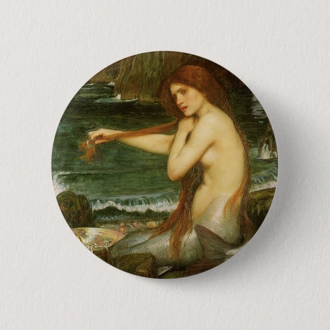 Badge Rond 5 Cm Sirène par John William Waterhouse (Devant)
