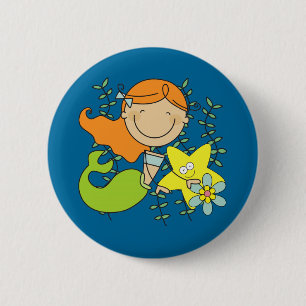 Badge Rond 5 Cm Sirène rousse
