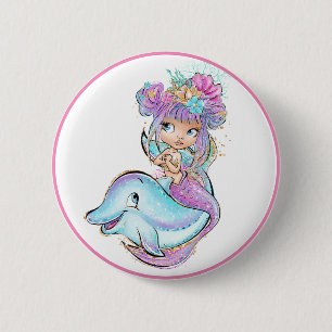 Badge Rond 5 Cm Sirène Violette