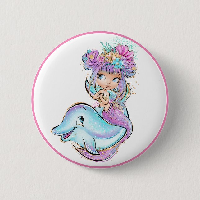 Badge Rond 5 Cm Sirène Violette (Devant)