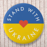 Badge Rond 5 Cm Situation en Ukraine<br><div class="desc">"Stand with Ukraine" collection to show solidarity and support anti-protests against the war in Ukraine. Le design a simple red heart over a Ukrainian Flag background in national colors of blue and yellow. I will donate 100% of my commission earned on this product range to support the efforts en Ukraine...</div>