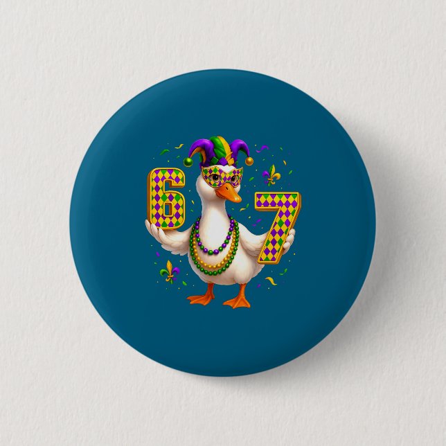 Badge Rond 5 Cm Six Seven 67 Meme Goose With Jester Hat &amp; Bead (Devant)