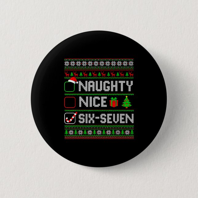 Badge Rond 5 Cm Six Seven 67 Meme Nice Naughty Christmas Pajamas M (Devant)