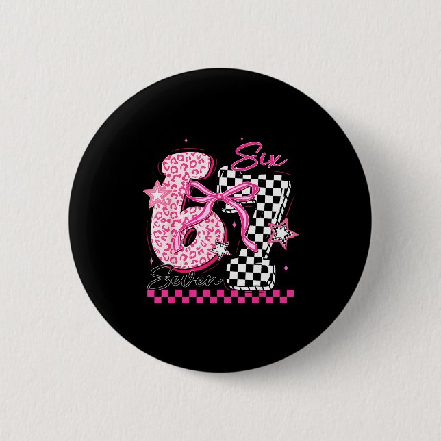 Badge Rond 5 Cm Six Seven 6 7 Leopard Checkered 67 Meme Teacher Wo (Devant)
