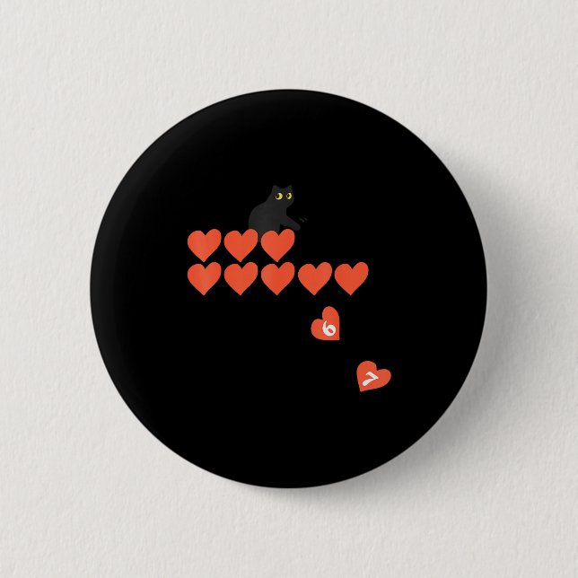 Badge Rond 5 Cm Six Seven Black Cat Knocking Off Hearts Funny 67 V (Devant)