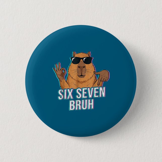 Badge Rond 5 Cm Six Seven Bruh Capybara 67 Boys Teens Kids Animals (Devant)