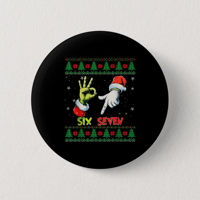 Badge Rond 5 Cm Six Seven Skeleton Meme Christmas Ugly Sweater 67  (Devant)