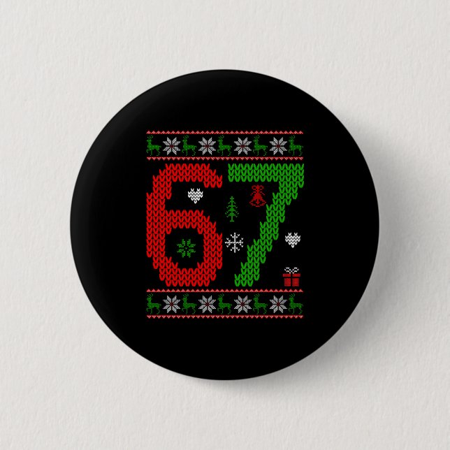 Badge Rond 5 Cm Six Seven Ugly Christmas Sweater 67 Meme Xmas Boys (Devant)