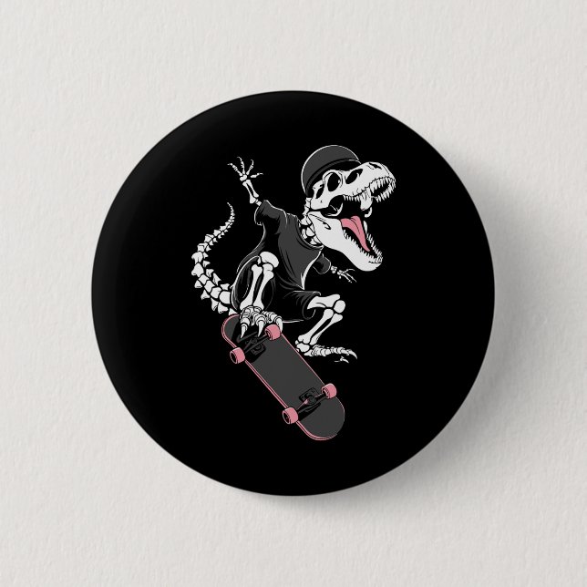 Badge Rond 5 Cm Skateboardeur T-Rex squelette - Ska dinosaure vint (Devant)