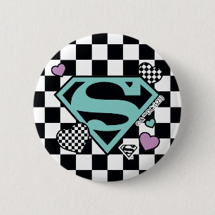 Badge Rond 5 Cm Skater Girl Supergirl Coeurs S-Shield