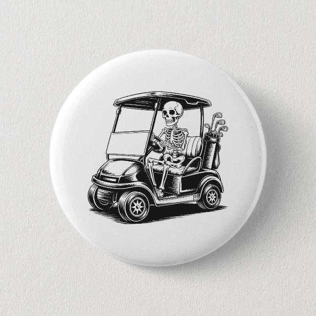 Badge Rond 5 Cm Skeletal Golfer Crâne Jouer Golf (Devant)