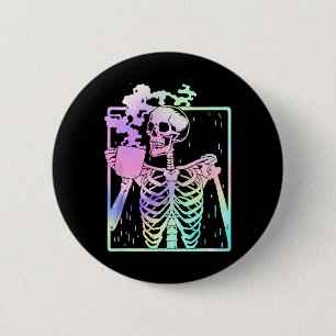 Badge Rond 5 Cm Skeleton Boire Café Femmes hommes Halloween costu