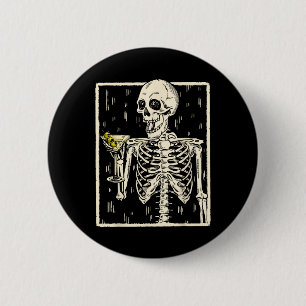 Badge Rond 5 Cm Skeleton Boire Martini Tail Retro Halloween Cos