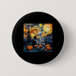 Badge Rond 5 Cm Skeleton Chat Crâne Goth Halloween Hommes Femmes E