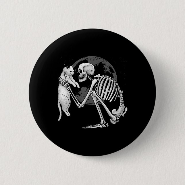 Badge Rond 5 Cm Skeleton Chat Crâne Kitty mignonne Fantôme Hallowe (Devant)