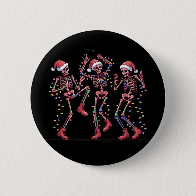 Badge Rond 5 Cm Skeleton Christmas Dancing Skeleton Lights Joyeux (Devant)