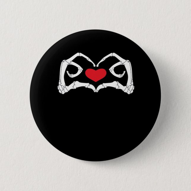 Badge Rond 5 Cm Skeleton Coeur Et Mains Drôle (Devant)